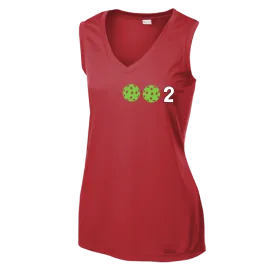 002 With Pickleballs (Yellow Green White Purple Pink) Customizable | Women’s Sleeveless Athletic Shirt | 100% Polyester