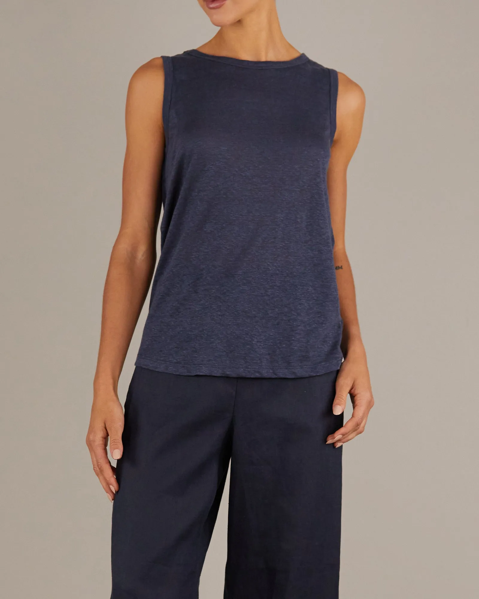 Aceline Linen Jersey Tank - Navy