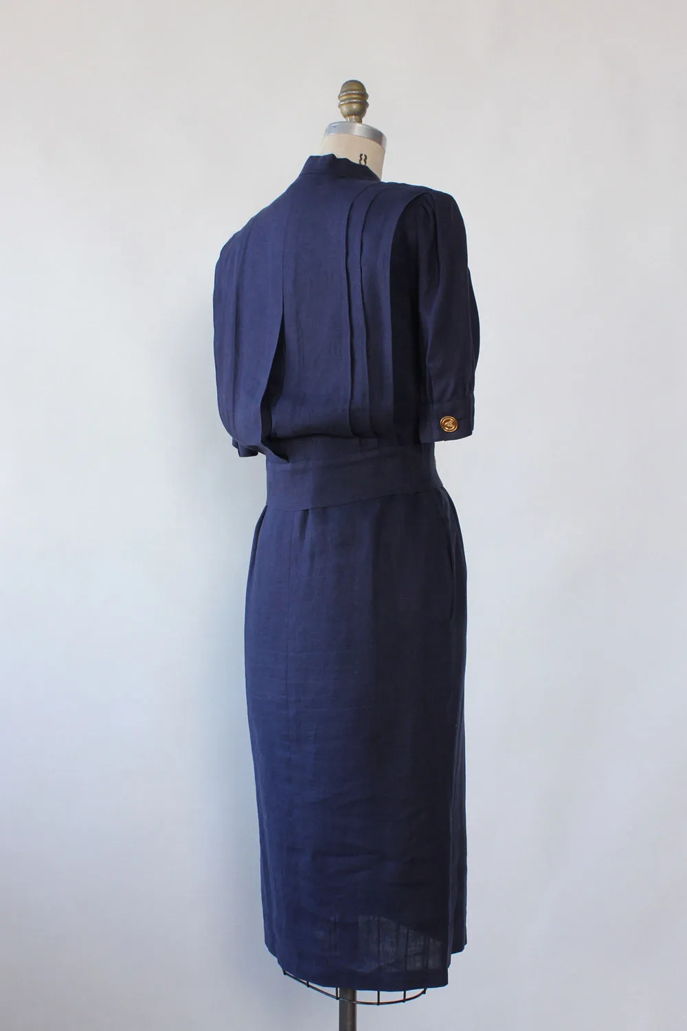 Adele Simpson Navy Linen Shirtdress M