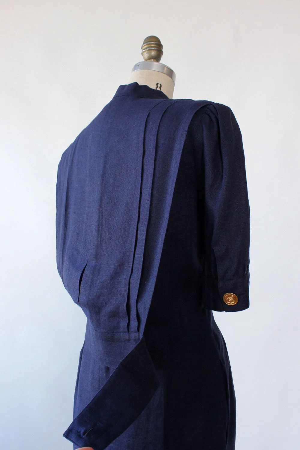 Adele Simpson Navy Linen Shirtdress M