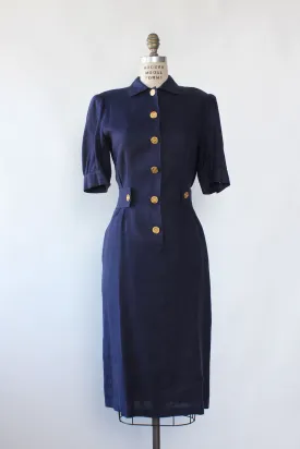 Adele Simpson Navy Linen Shirtdress M