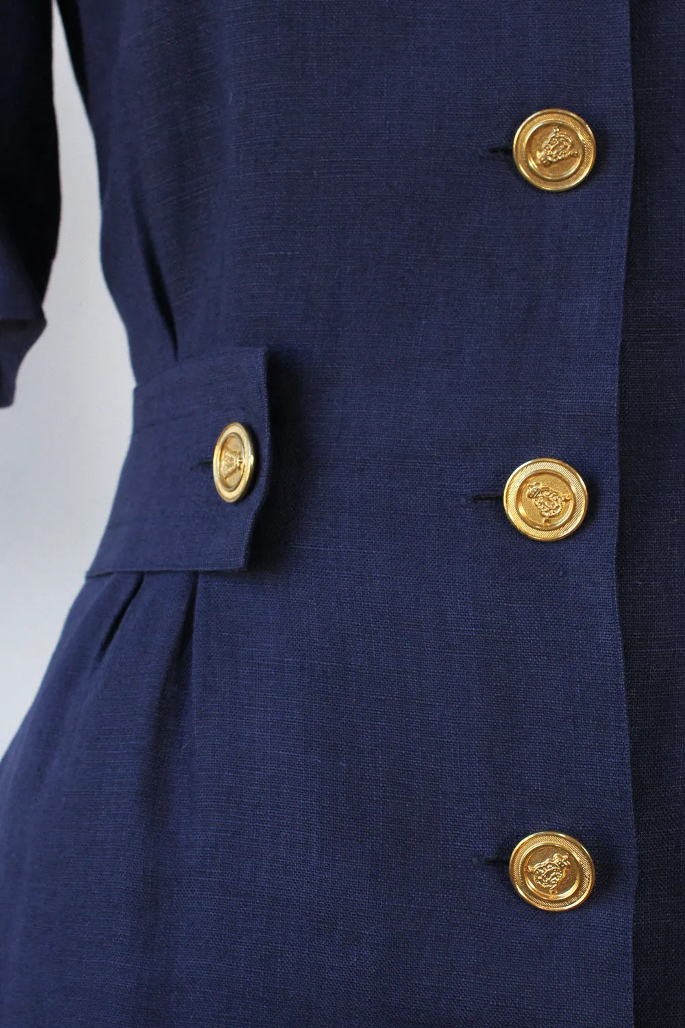 Adele Simpson Navy Linen Shirtdress M