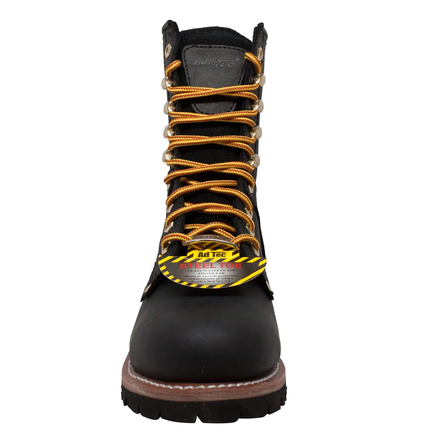 AdTec Mens 9in Steel Toe Logger Black Work Boots