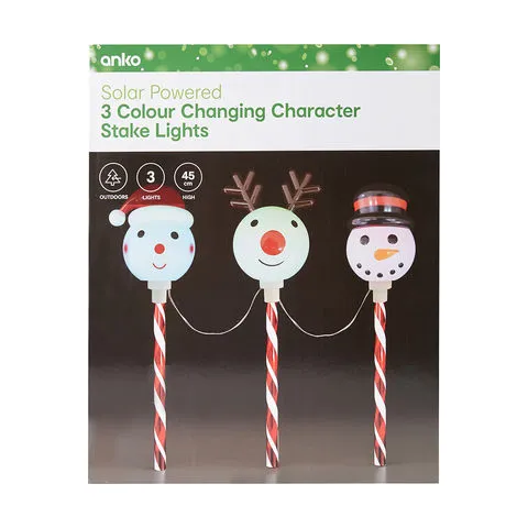 Anko Solar Powered 3 Pack Colour Changing Character Stake Lights