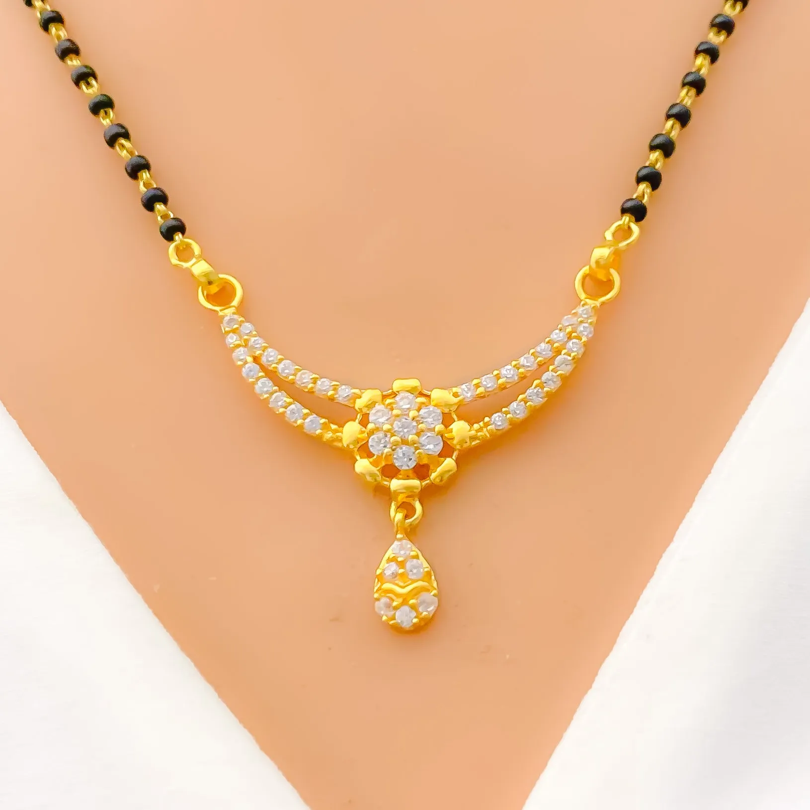 Attractive Flower Drop 22k Gold CZ Mangal Sutra