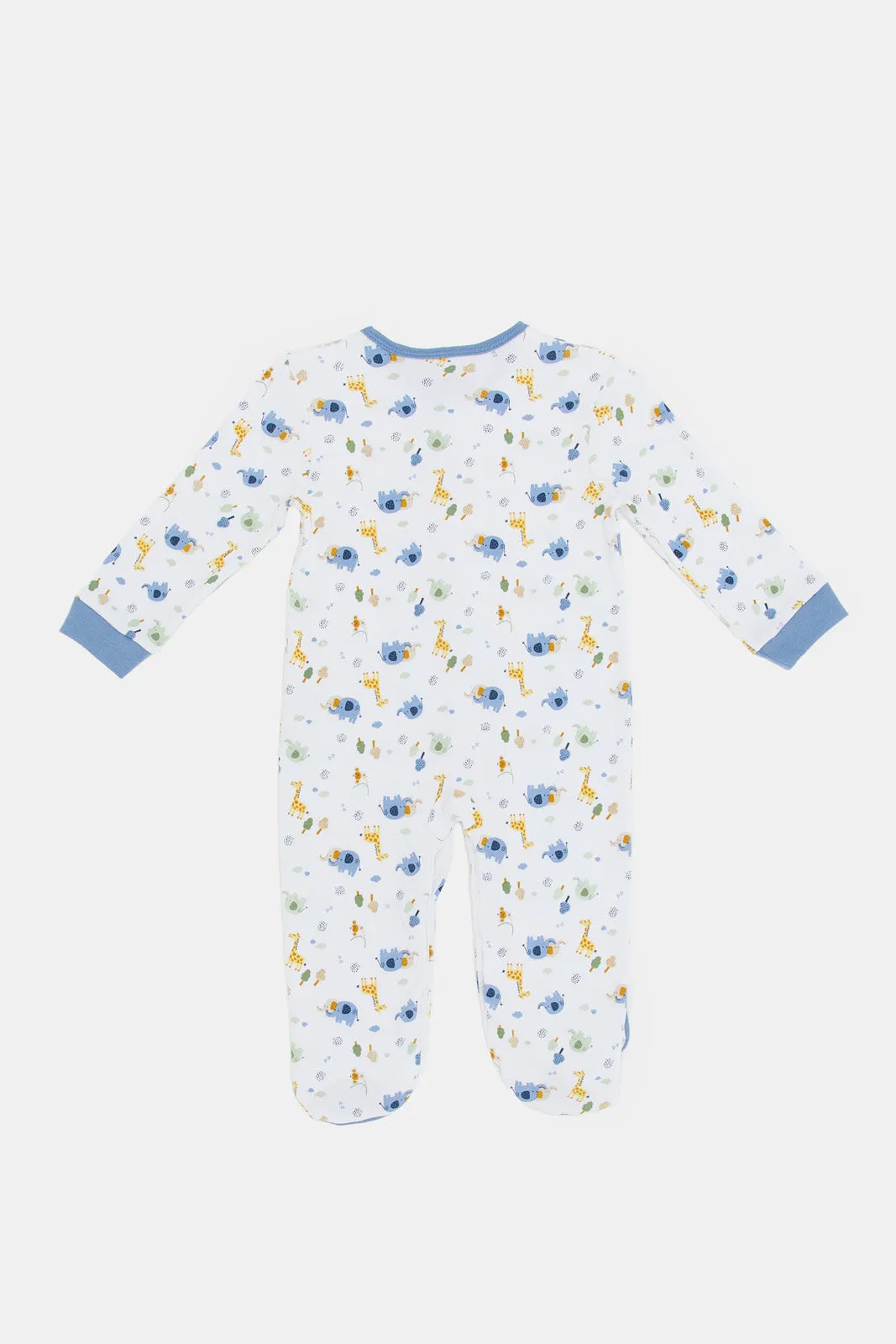 Babies White Safari Print Knit Sleepsuit (Single)