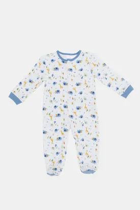 Babies White Safari Print Knit Sleepsuit (Single)