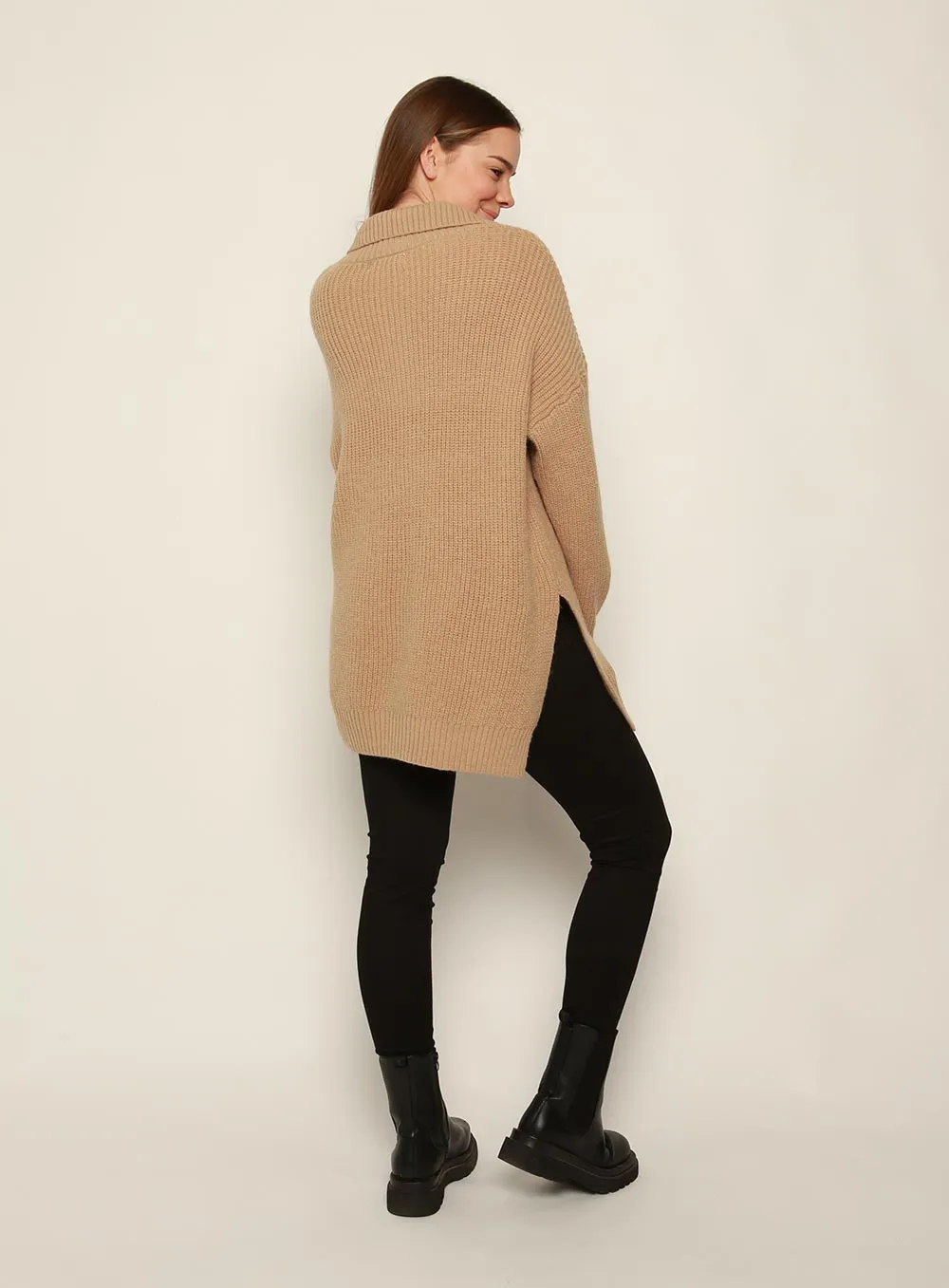 Bounty Wool Zip Knit-TAN