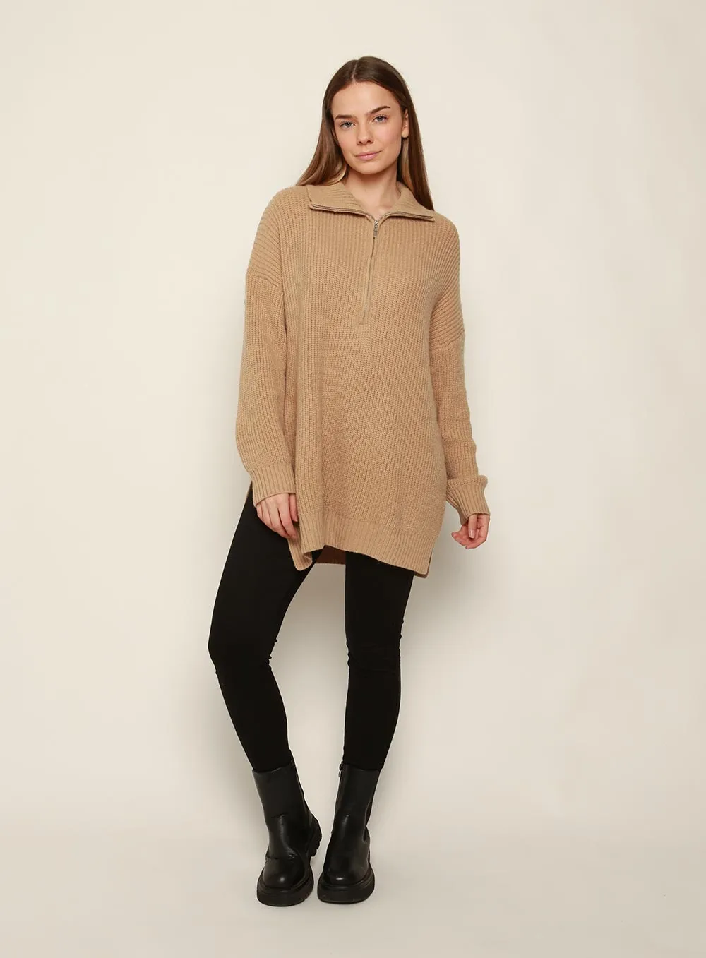 Bounty Wool Zip Knit-TAN