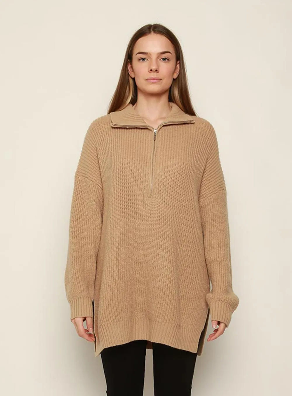 Bounty Wool Zip Knit-TAN