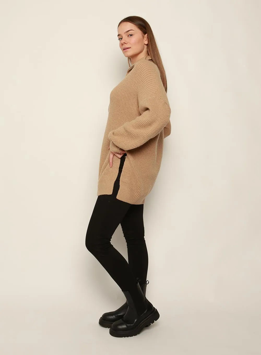 Bounty Wool Zip Knit-TAN