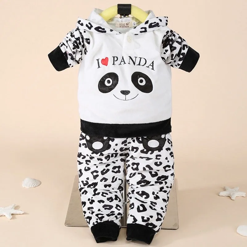 Boys And Girls Cotton/Velvet Tiger Panda 2 Pcs Set