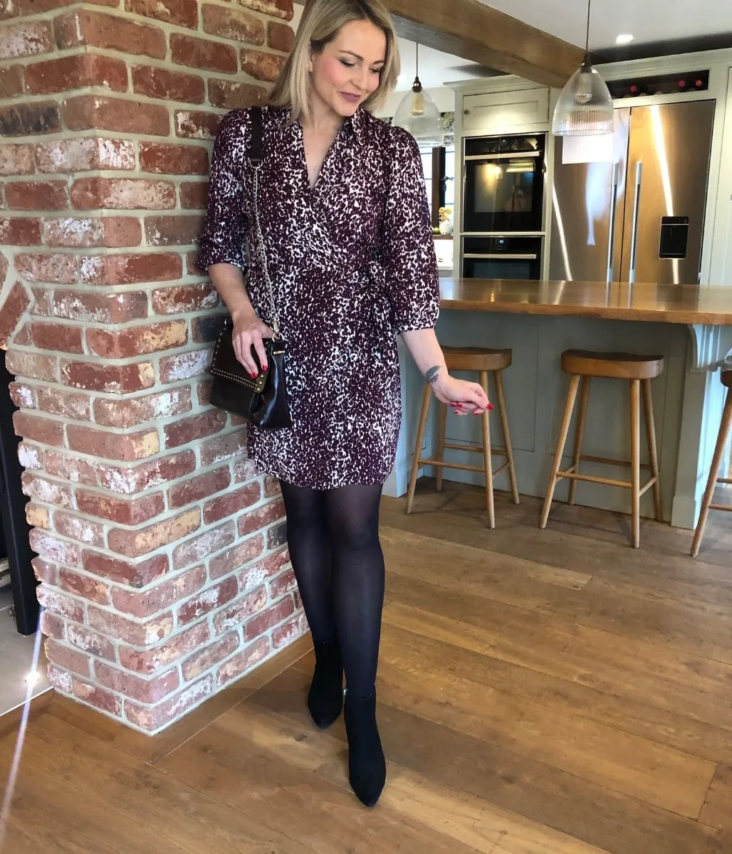 Burgundy Leopard Print Wrap Dress