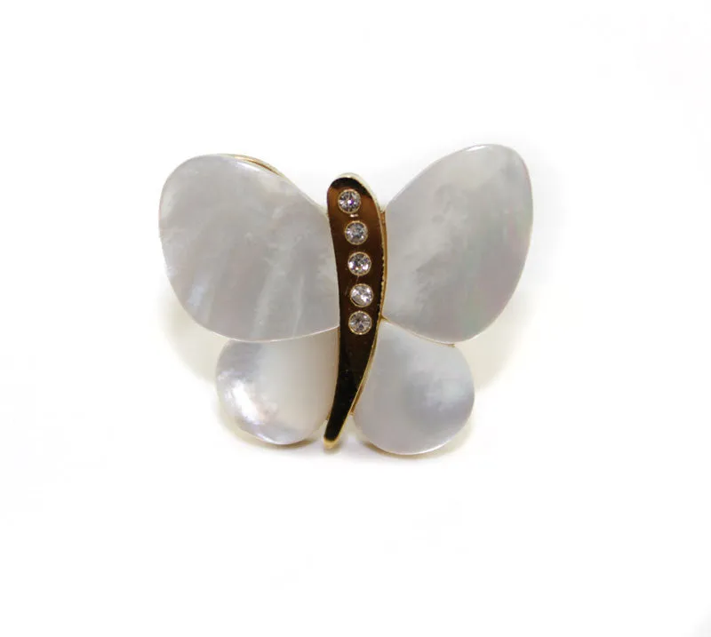 Butterfly Mother Of Pearl With Swarovski Crystal ring