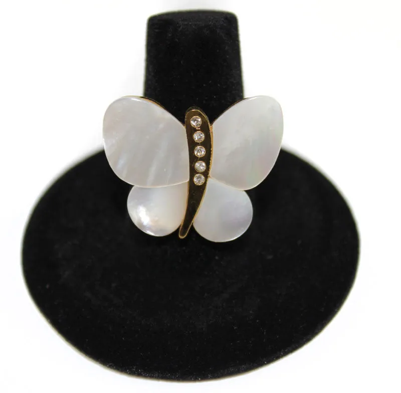 Butterfly Mother Of Pearl With Swarovski Crystal ring