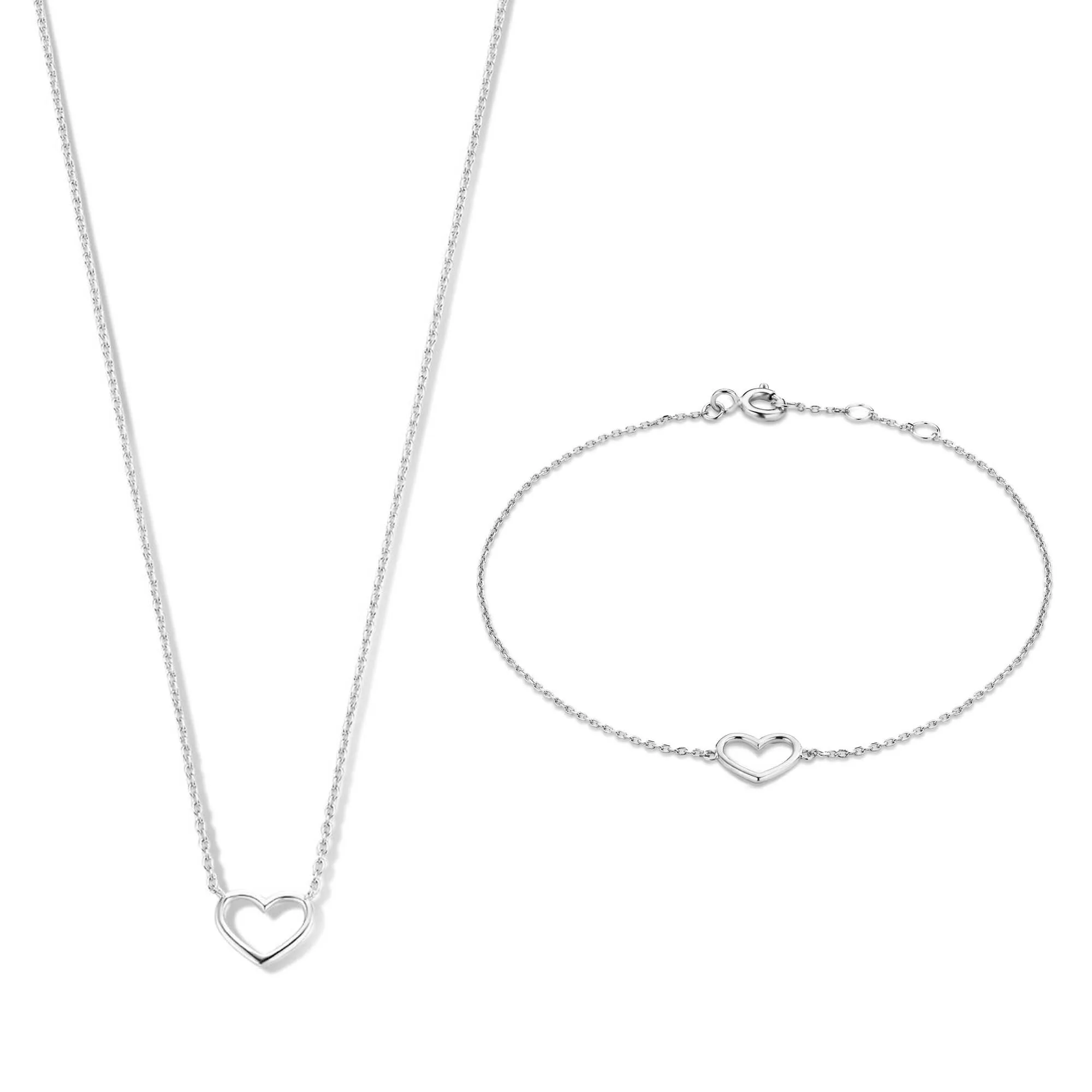 Cadeau d'Isabel 14 karat white gold nacklace with bracelet gift set with heart