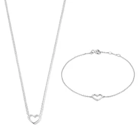 Cadeau d'Isabel 14 karat white gold nacklace with bracelet gift set with heart