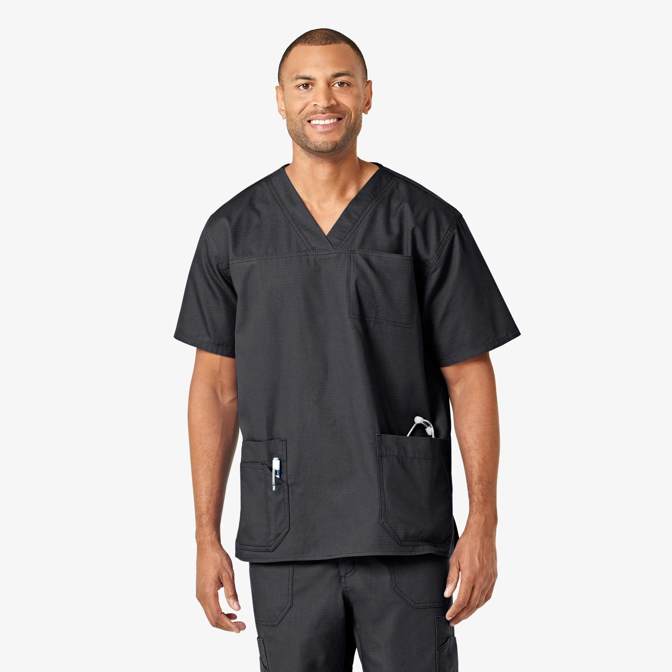 Carhartt Ripstop & Sub-Scrubs Men's Bi-Swing 4-Pocket V-Neck Scrub Top - Dark Pewter