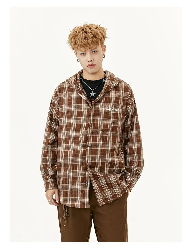 Checkered Loose Hooded Shirt