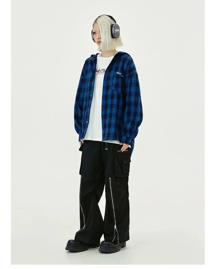 Checkered Loose Hooded Shirt