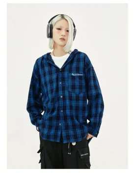 Checkered Loose Hooded Shirt