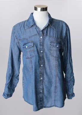 Cotton Snap Front Denim Blouse