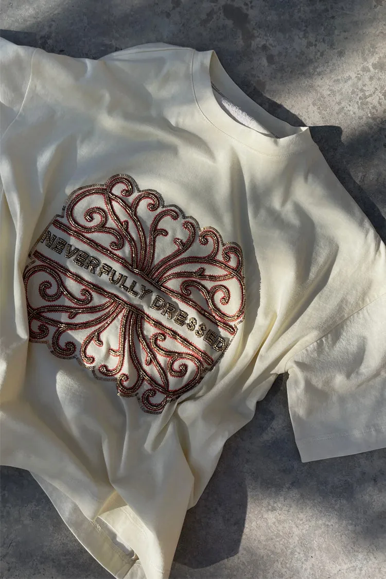 Cream Beaded Logo T-shirt