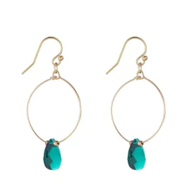 Gold Filled Emerald Green Crystal Teardrop Hoop Earrings