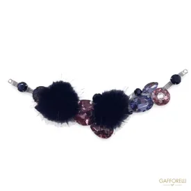 Jewel Neckline in Metal with Stones and Black Fur Pom Poms A344 - Gafforelli Srl