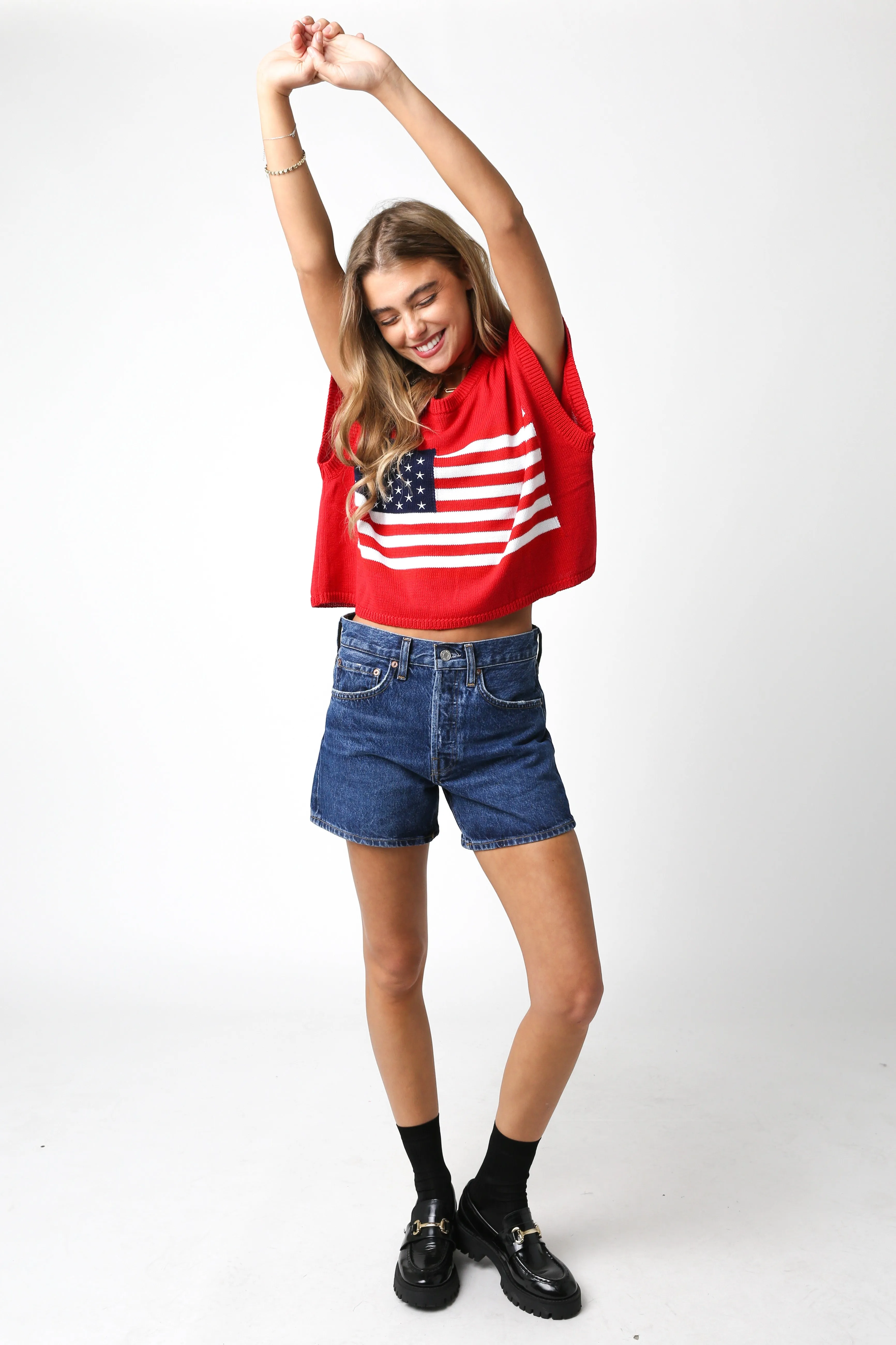 Journey Flag Knit Top (Red)