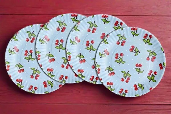 Melamine Cherry Plates/ Set 4