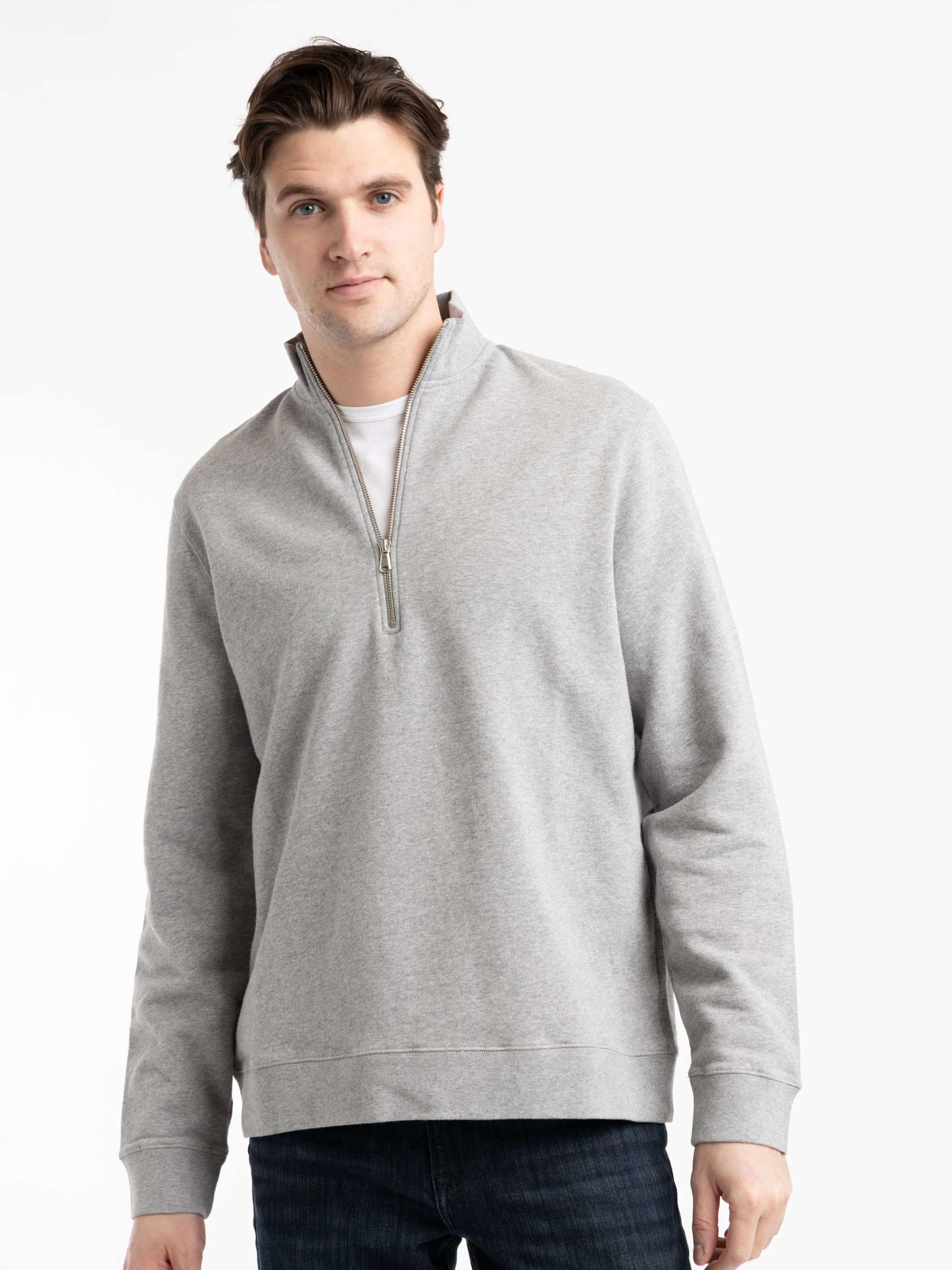 Melange Grey Half Zip Loopback Sweatshirt