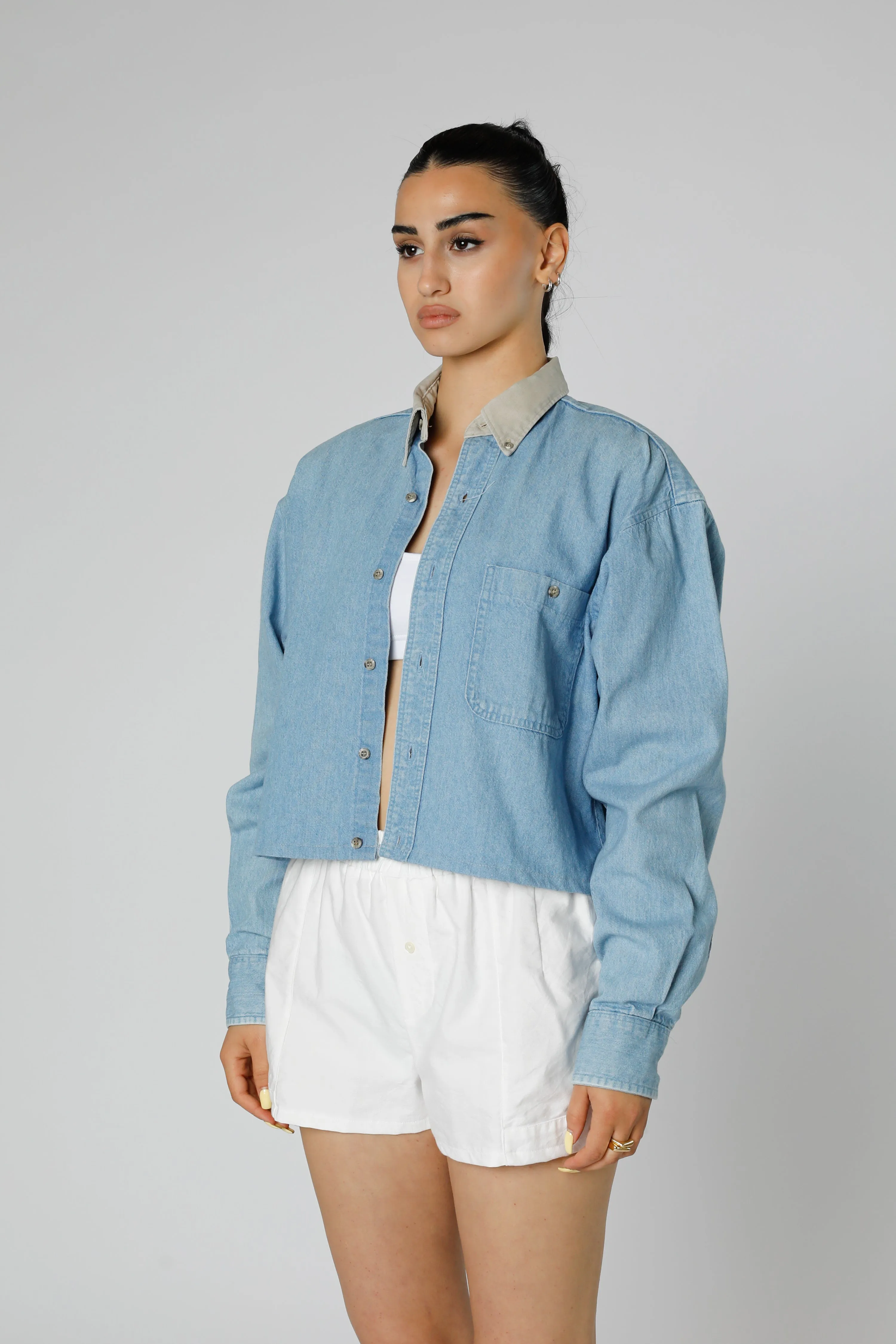 Rework Chambray Waist Crop - M