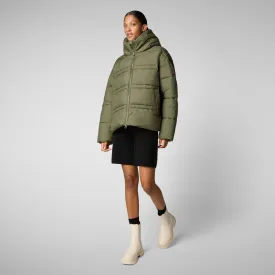 Woman's animal free hooded puffer jacket Keri in sherwood green