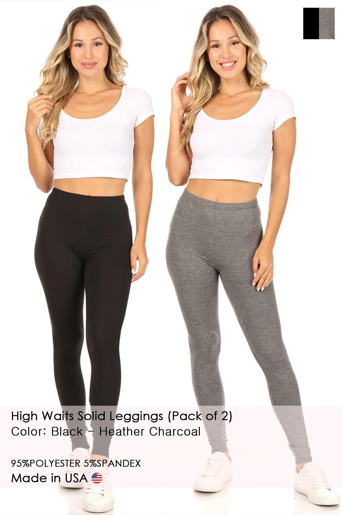 Women's Casual Solid Full Length Leggings (Pack of 2)